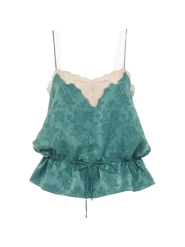 Drawstring camisole top in silk jacquard & lace Drawstring camisole top in silk jacquard & lace