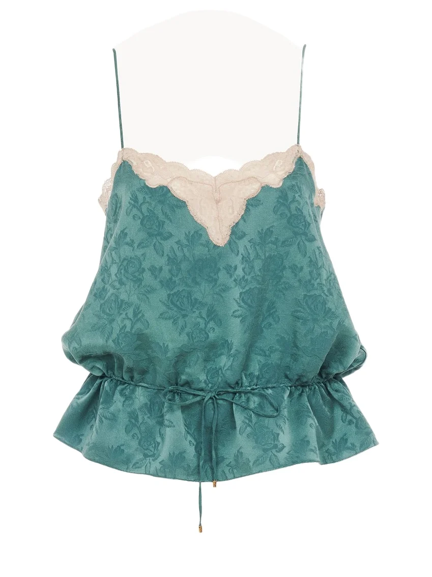 Chloé Drawstring camisole top in silk jacquard & lace