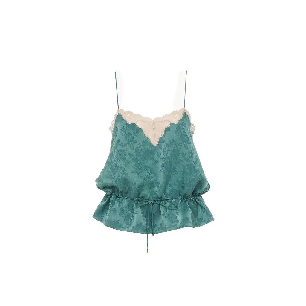 Chloé Drawstring camisole top in silk jacquard & lace | Image 1 Chloé Drawstring camisole top in silk jacquard & lace | Image 1