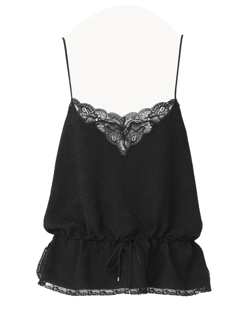 Chloé Drawstring camisole top in silk jacquard & lace