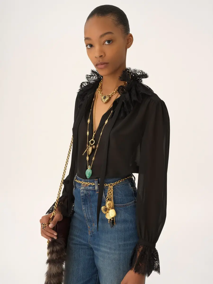 Chloé Fluid blouse in silk georgette & lace | Thumbnail 4