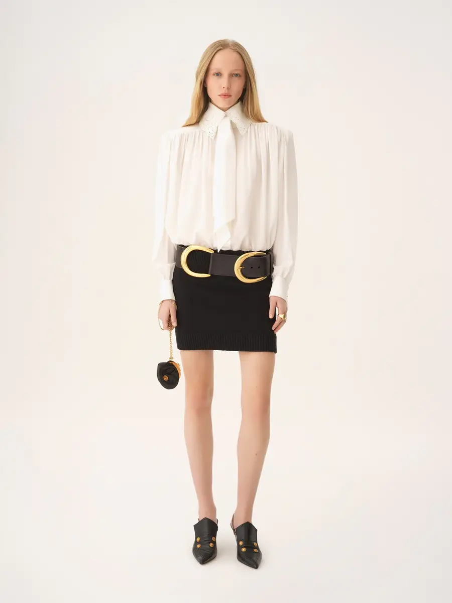 Chloé Gathered scarf-tie blouse in crêpe de chine & lace | Thumbnail 3 Chloé Gathered scarf-tie blouse in crêpe de chine & lace | Thumbnail 3