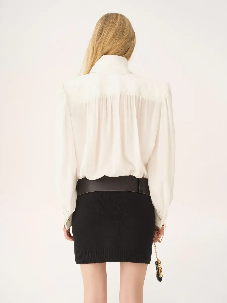 Chloé Gathered scarf-tie blouse in crêpe de chine & lace | Thumbnail 6 Chloé Gathered scarf-tie blouse in crêpe de chine & lace | Thumbnail 6