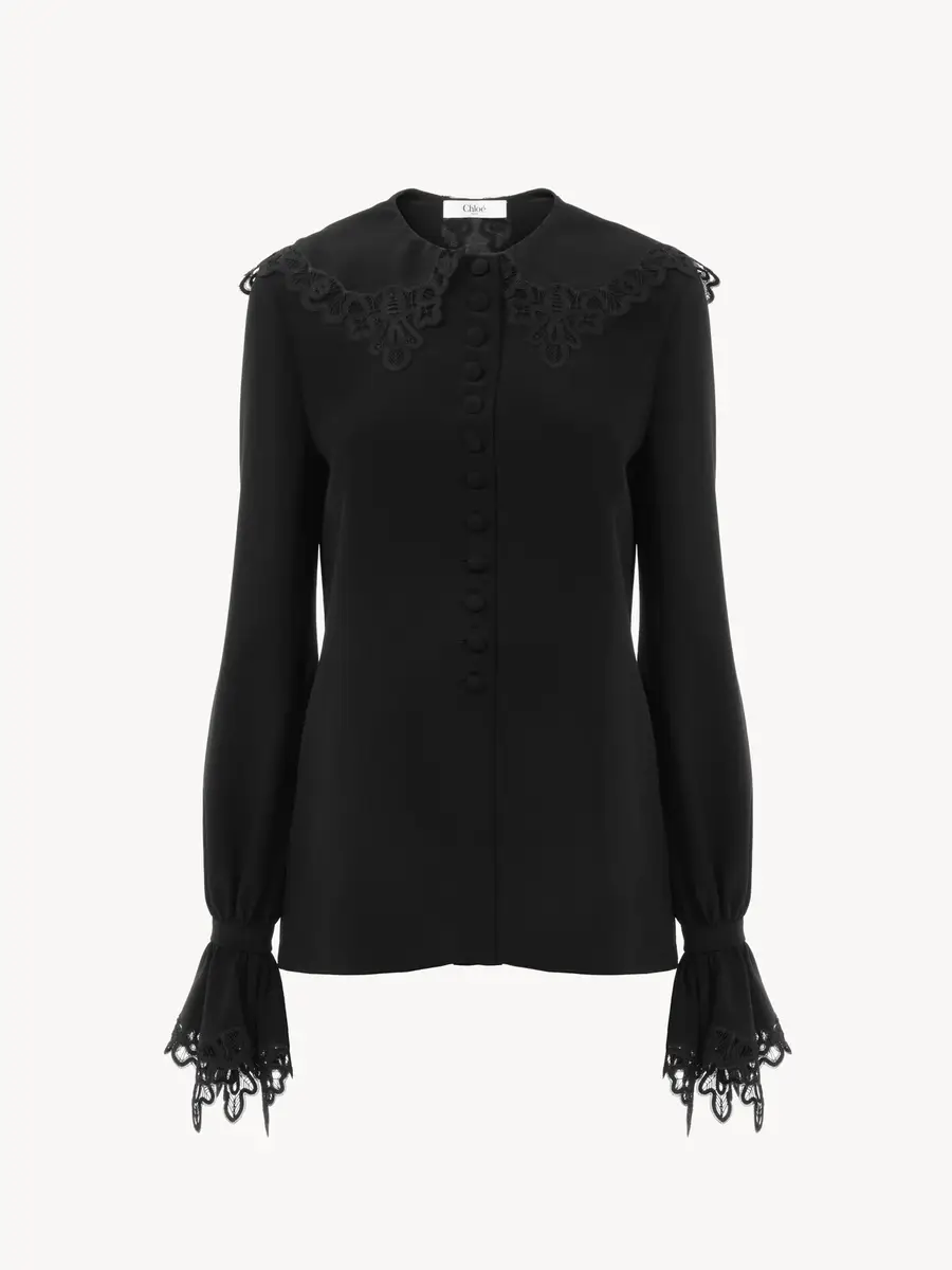 Chloé Fluid blouse in crêpe de chine & lace | Thumbnail 2 Chloé Fluid blouse in crêpe de chine & lace | Thumbnail 2