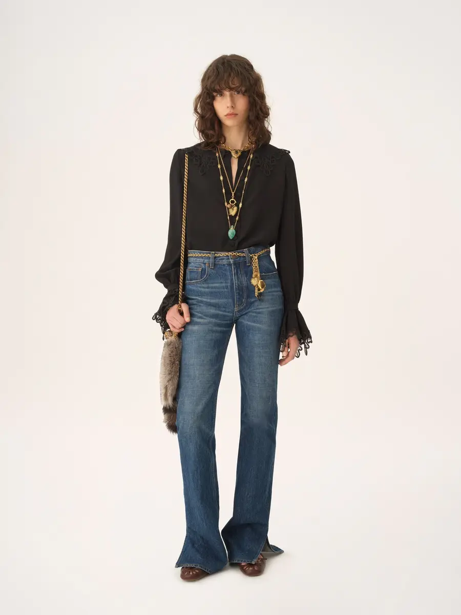 Chloé Fluid blouse in crêpe de chine & lace | Thumbnail 3 Chloé Fluid blouse in crêpe de chine & lace | Thumbnail 3