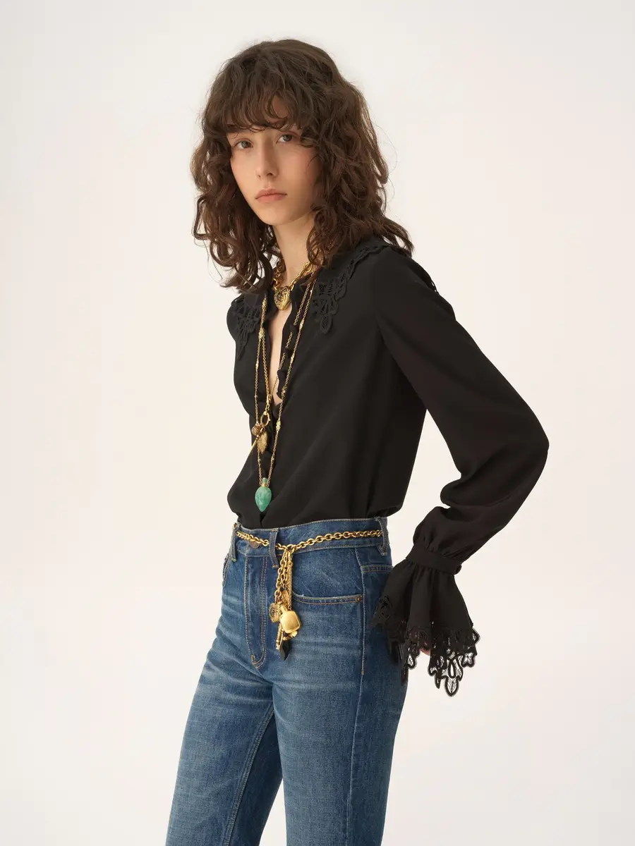 Chloé Fluid blouse in crêpe de chine & lace | Thumbnail 4 Chloé Fluid blouse in crêpe de chine & lace | Thumbnail 4