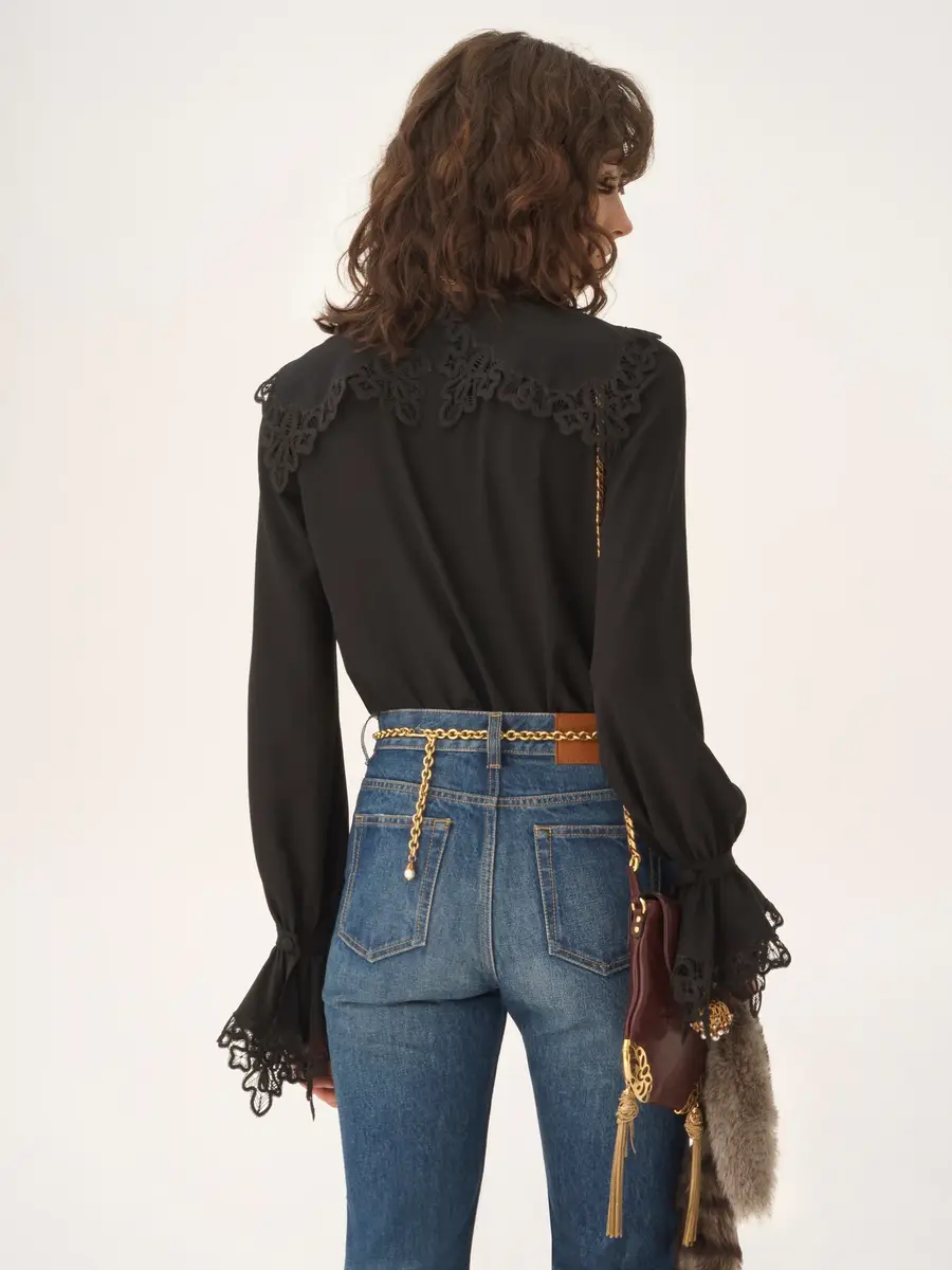 Chloé Fluid blouse in crêpe de chine & lace | Thumbnail 5 Chloé Fluid blouse in crêpe de chine & lace | Thumbnail 5