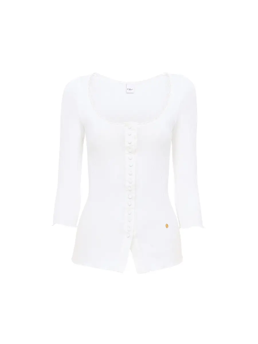 Chloé Scoop-neck fitted cardigan in cotton | Thumbnail 7