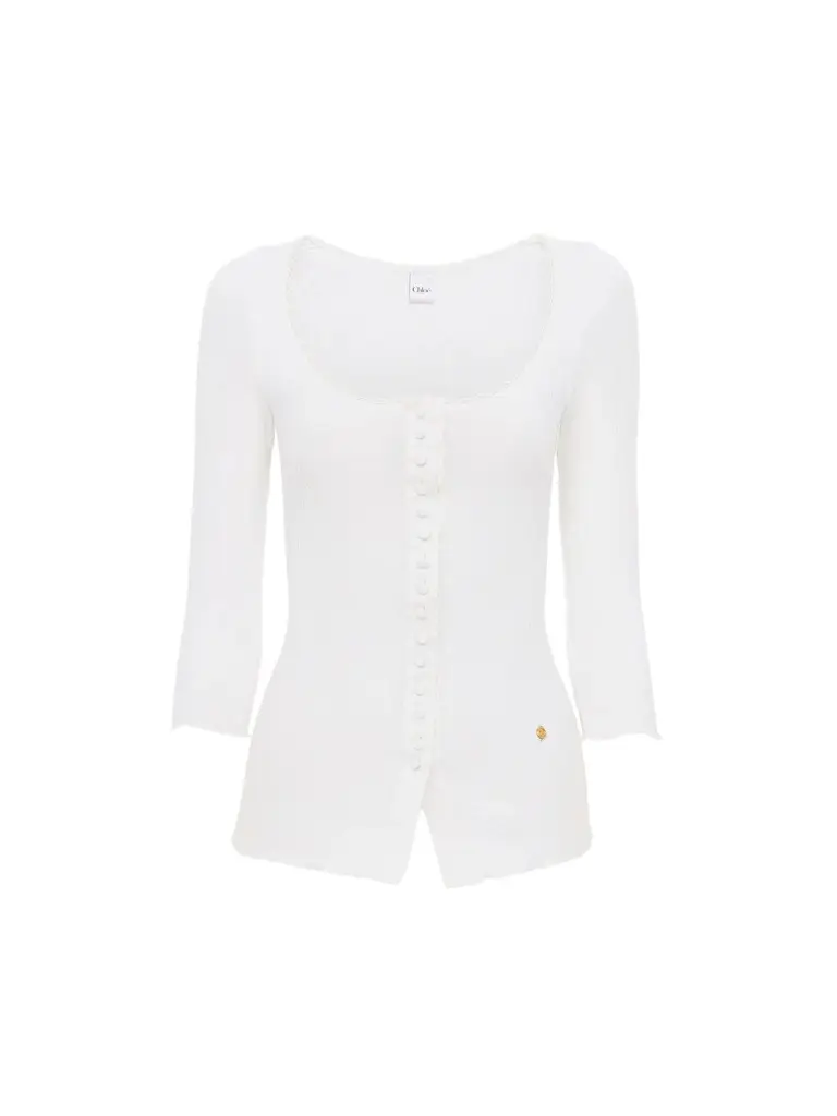 Chloé Scoop-neck fitted cardigan in cotton | Image 1 Chloé Scoop-neck fitted cardigan in cotton | Image 1