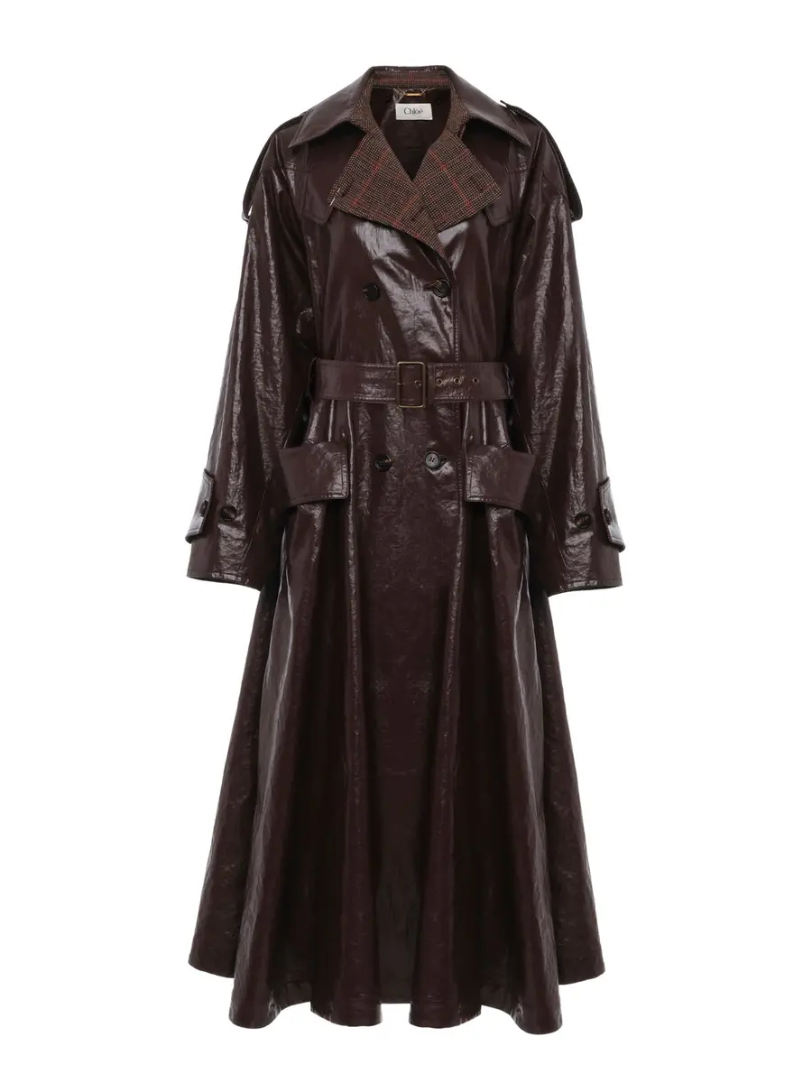 Chloé Double-breasted long riding coat in coated linen | Image 1 Chloé Double-breasted long riding coat in coated linen | Image 1