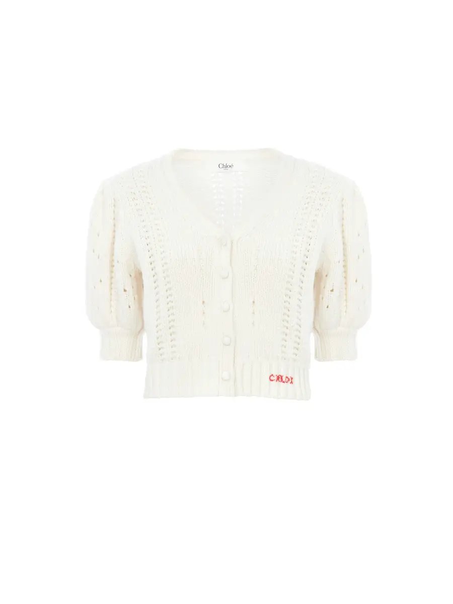 Chloé Puff-sleeve cardigan in a wool & cashmere knit | Image 1 Chloé Puff-sleeve cardigan in a wool & cashmere knit | Image 1