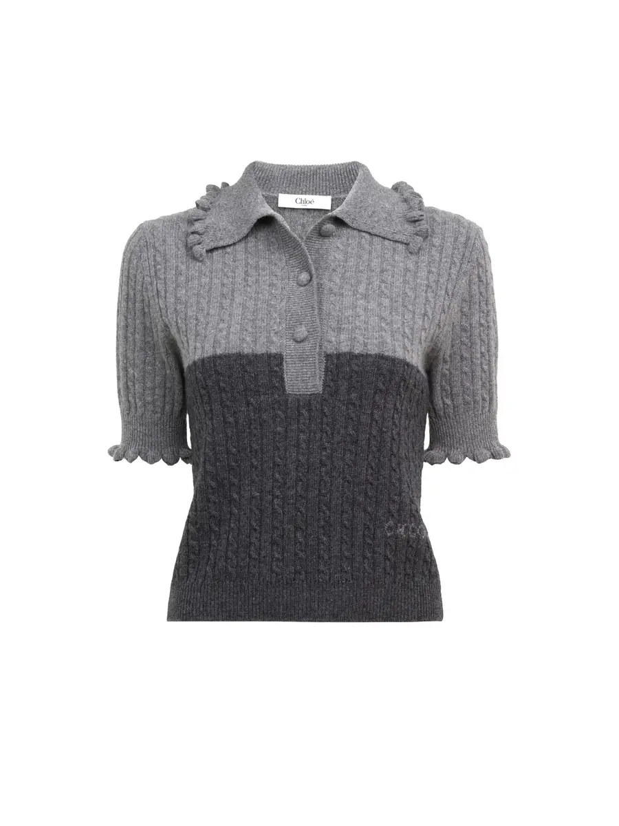 Chloé Short-sleeve polo sweater in a wool & cashmere knit | Image 1 Chloé Short-sleeve polo sweater in a wool & cashmere knit | Image 1