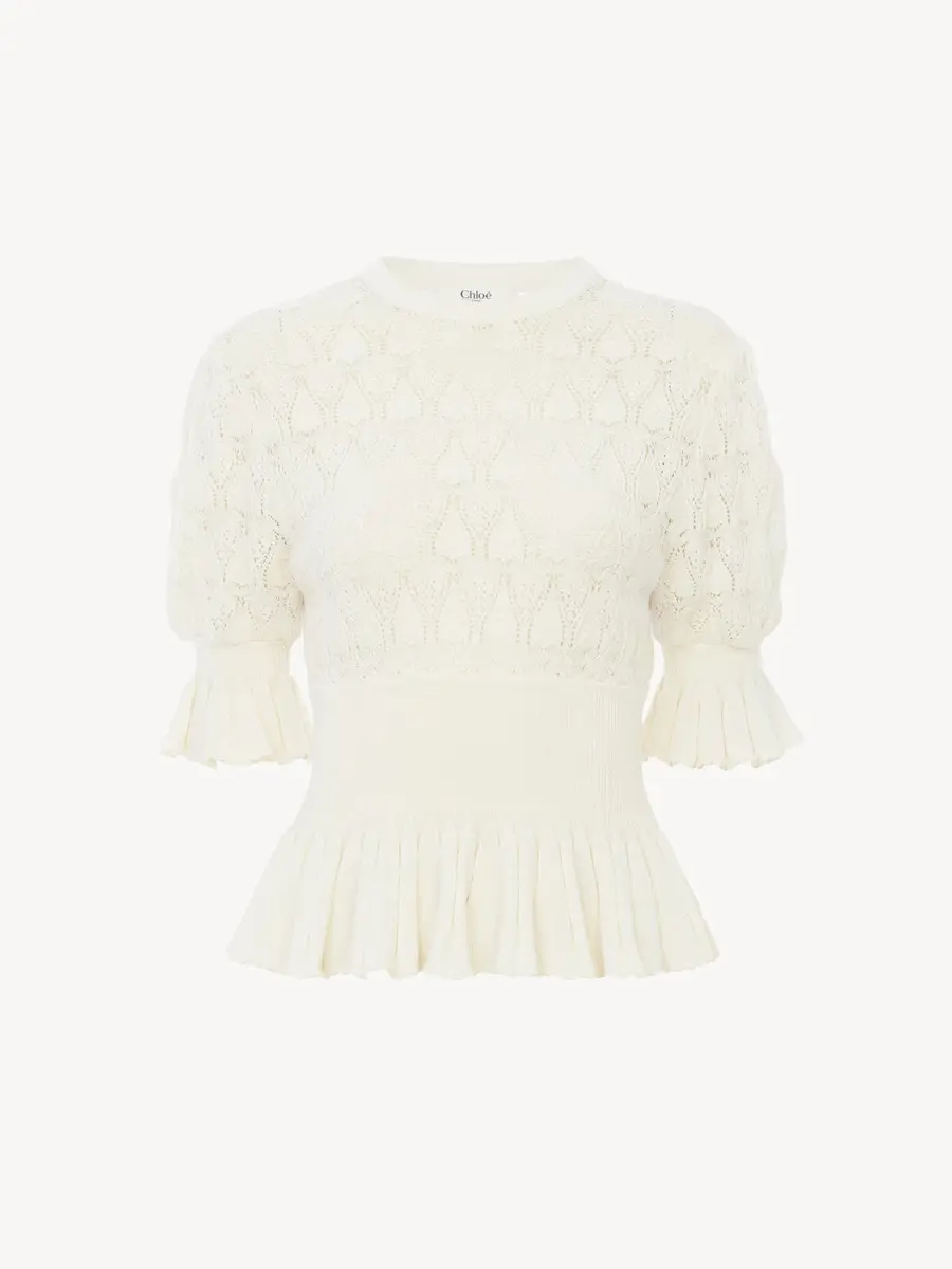 Chloé Short-sleeve ruffled sweater in a wool-mix knit | Thumbnail 2 Chloé Short-sleeve ruffled sweater in a wool-mix knit | Thumbnail 2
