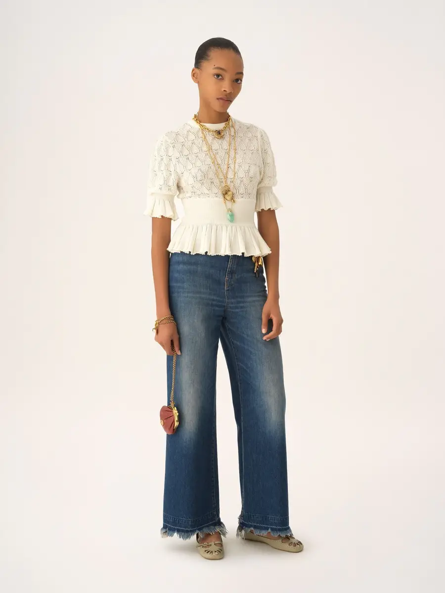 Chloé Short-sleeve ruffled sweater in a wool-mix knit | Thumbnail 3 Chloé Short-sleeve ruffled sweater in a wool-mix knit | Thumbnail 3