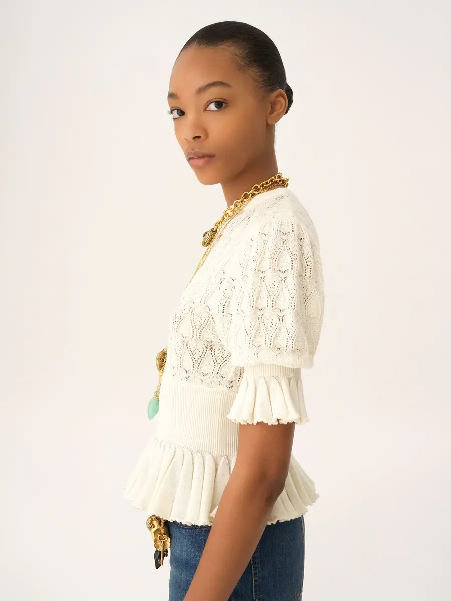 Chloé Short-sleeve ruffled sweater in a wool-mix knit | Thumbnail 5 Chloé Short-sleeve ruffled sweater in a wool-mix knit | Thumbnail 5