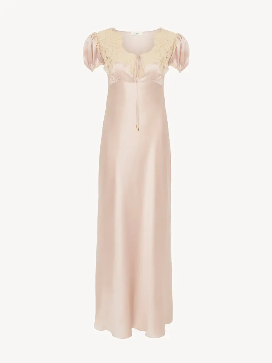 Chloé Puff-sleeve column dress in washed silk satin & lace | Thumbnail 2 Chloé Puff-sleeve column dress in washed silk satin & lace | Thumbnail 2