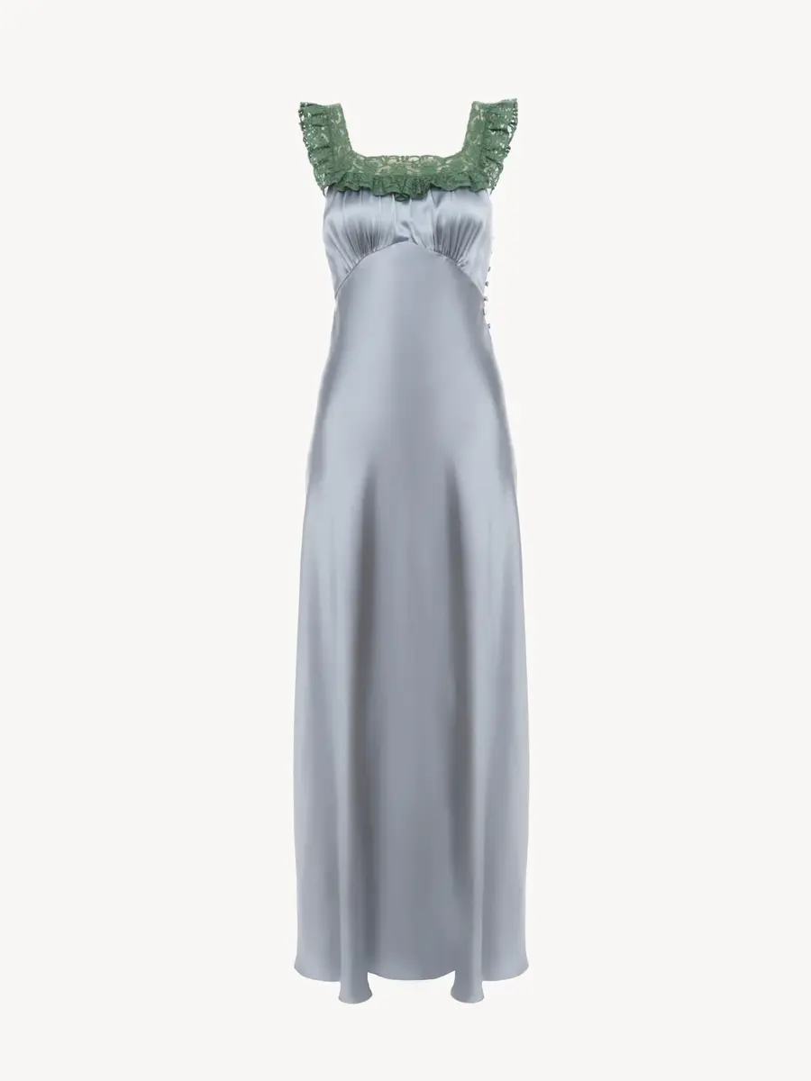 Chloé Sleeveless column dress in washed silk satin & lace | Thumbnail 2 Chloé Sleeveless column dress in washed silk satin & lace | Thumbnail 2