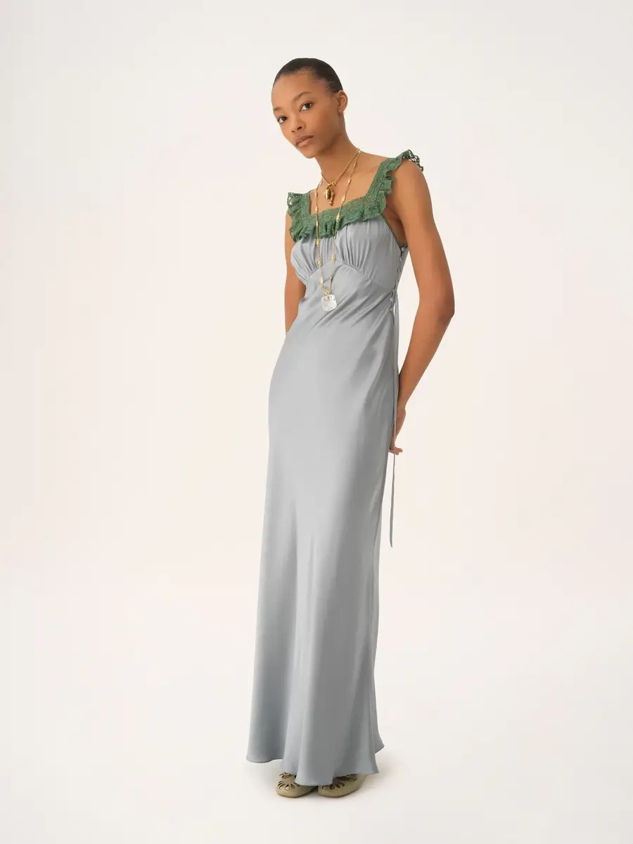 Chloé Sleeveless column dress in washed silk satin & lace | Thumbnail 4 Chloé Sleeveless column dress in washed silk satin & lace | Thumbnail 4