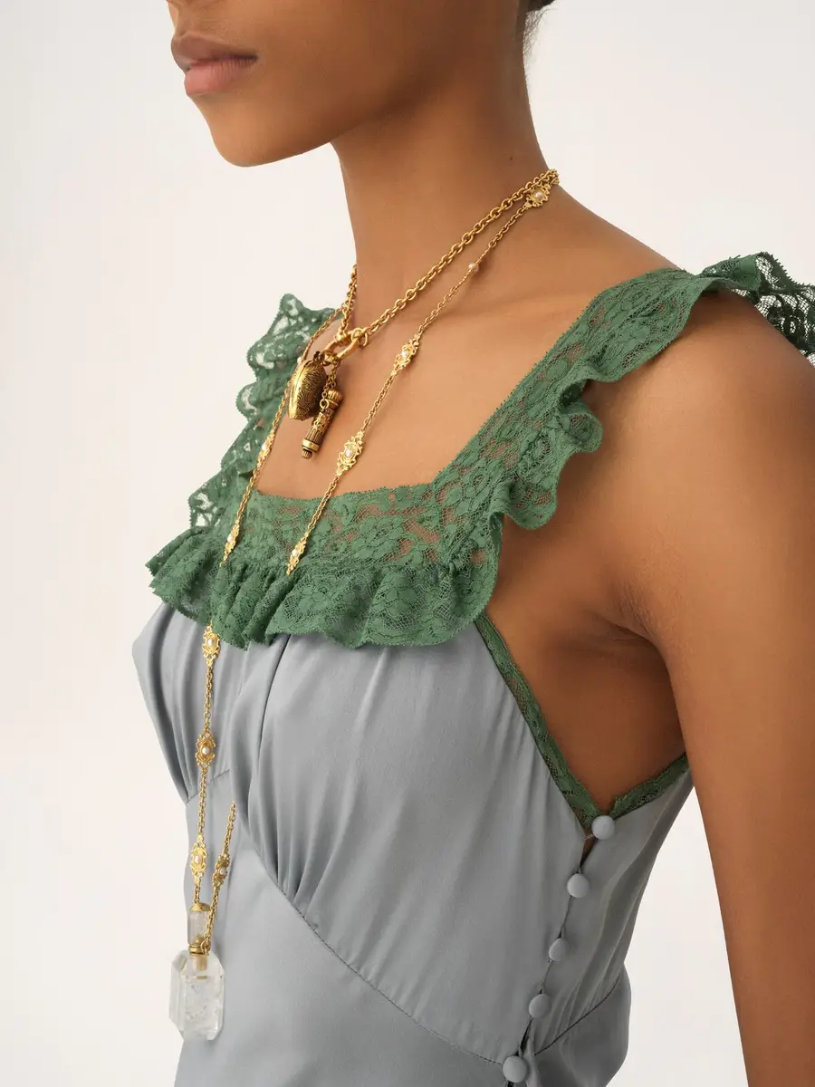 Chloé Sleeveless column dress in washed silk satin & lace | Thumbnail 5 Chloé Sleeveless column dress in washed silk satin & lace | Thumbnail 5