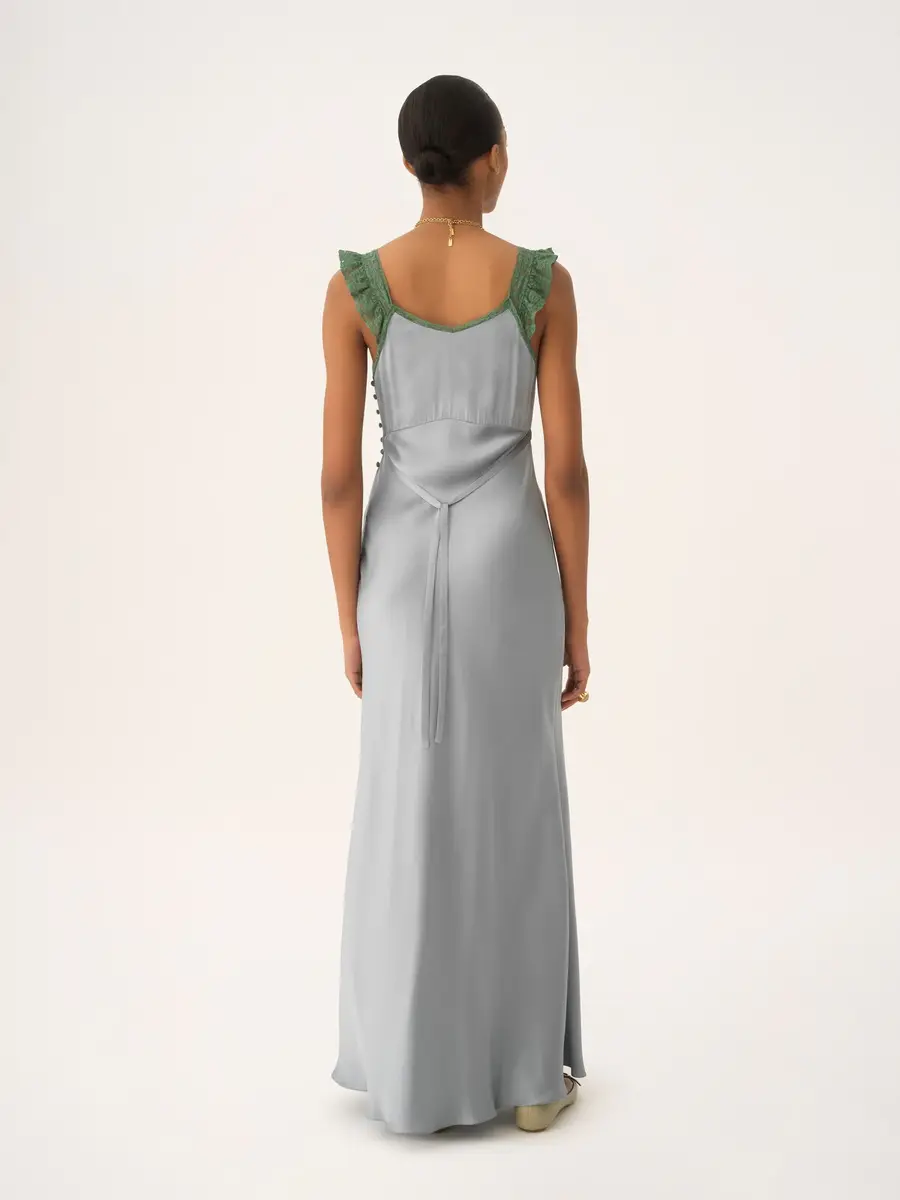 Chloé Sleeveless column dress in washed silk satin & lace | Thumbnail 6 Chloé Sleeveless column dress in washed silk satin & lace | Thumbnail 6