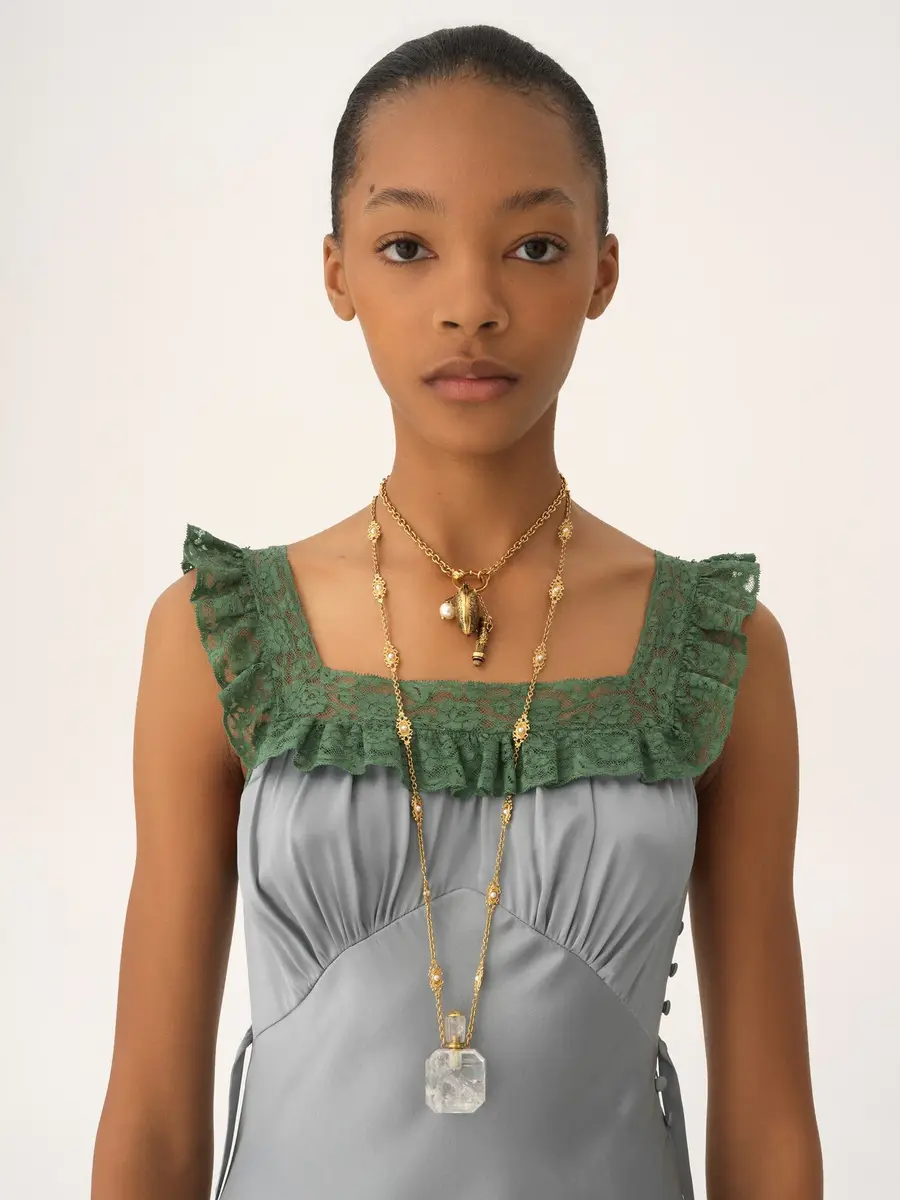 Chloé Sleeveless column dress in washed silk satin & lace | Thumbnail 7 Chloé Sleeveless column dress in washed silk satin & lace | Thumbnail 7