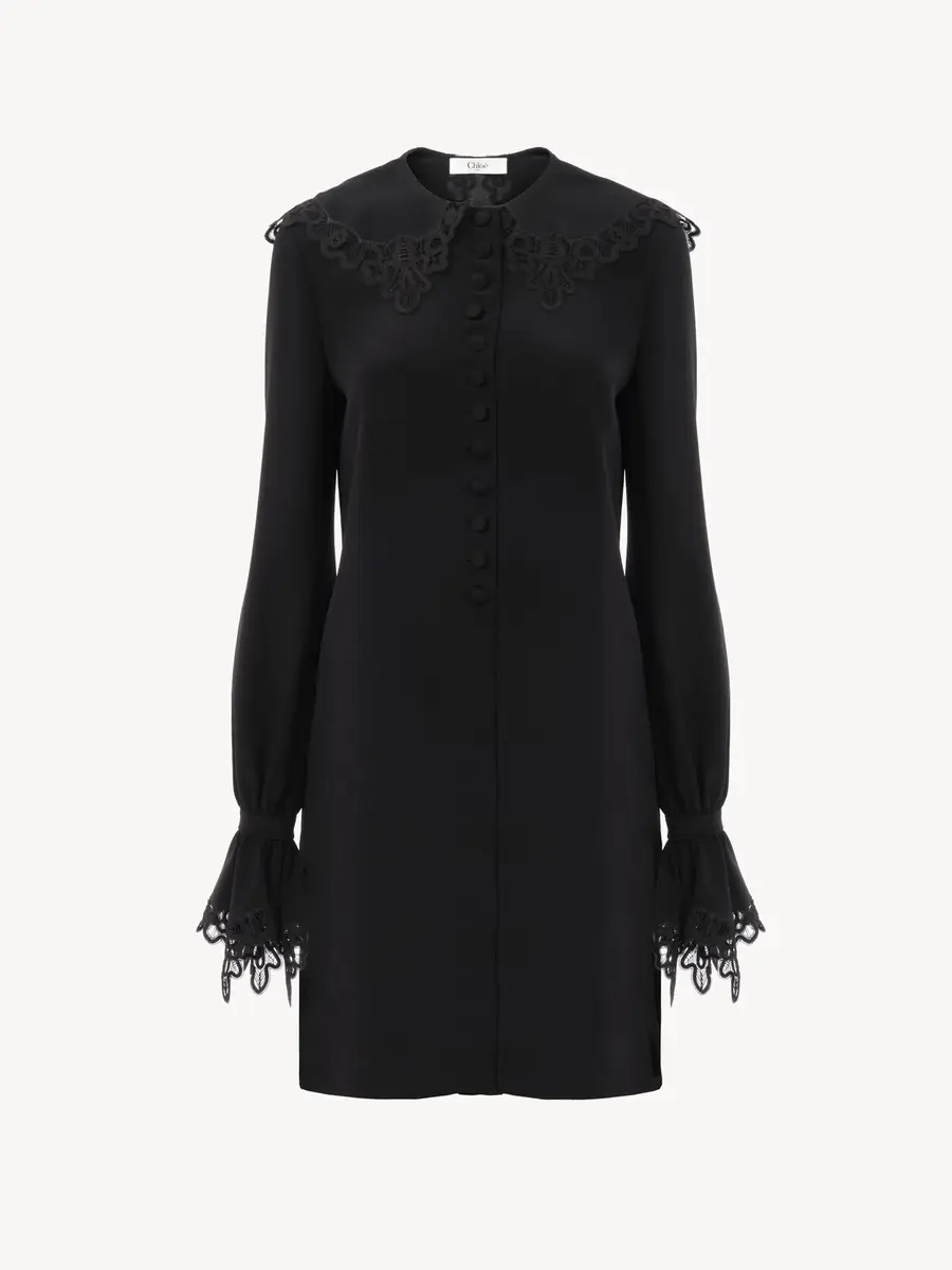 Chloé Long-sleeve mini dress in crêpe de chine & lace | Thumbnail 2 Chloé Long-sleeve mini dress in crêpe de chine & lace | Thumbnail 2