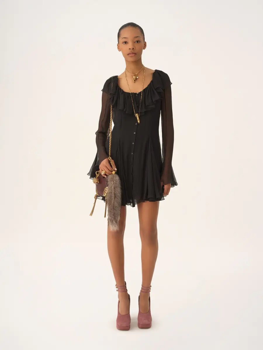Chloé Flared mini dress in silk mousseline | Thumbnail 3 Chloé Flared mini dress in silk mousseline | Thumbnail 3