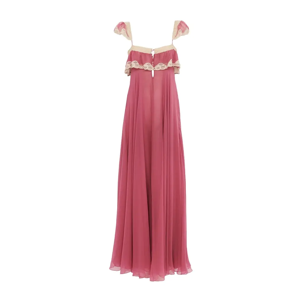 Chloé Fluid long dress in silk mousseline & lace | Image 1 Chloé Fluid long dress in silk mousseline & lace | Image 1