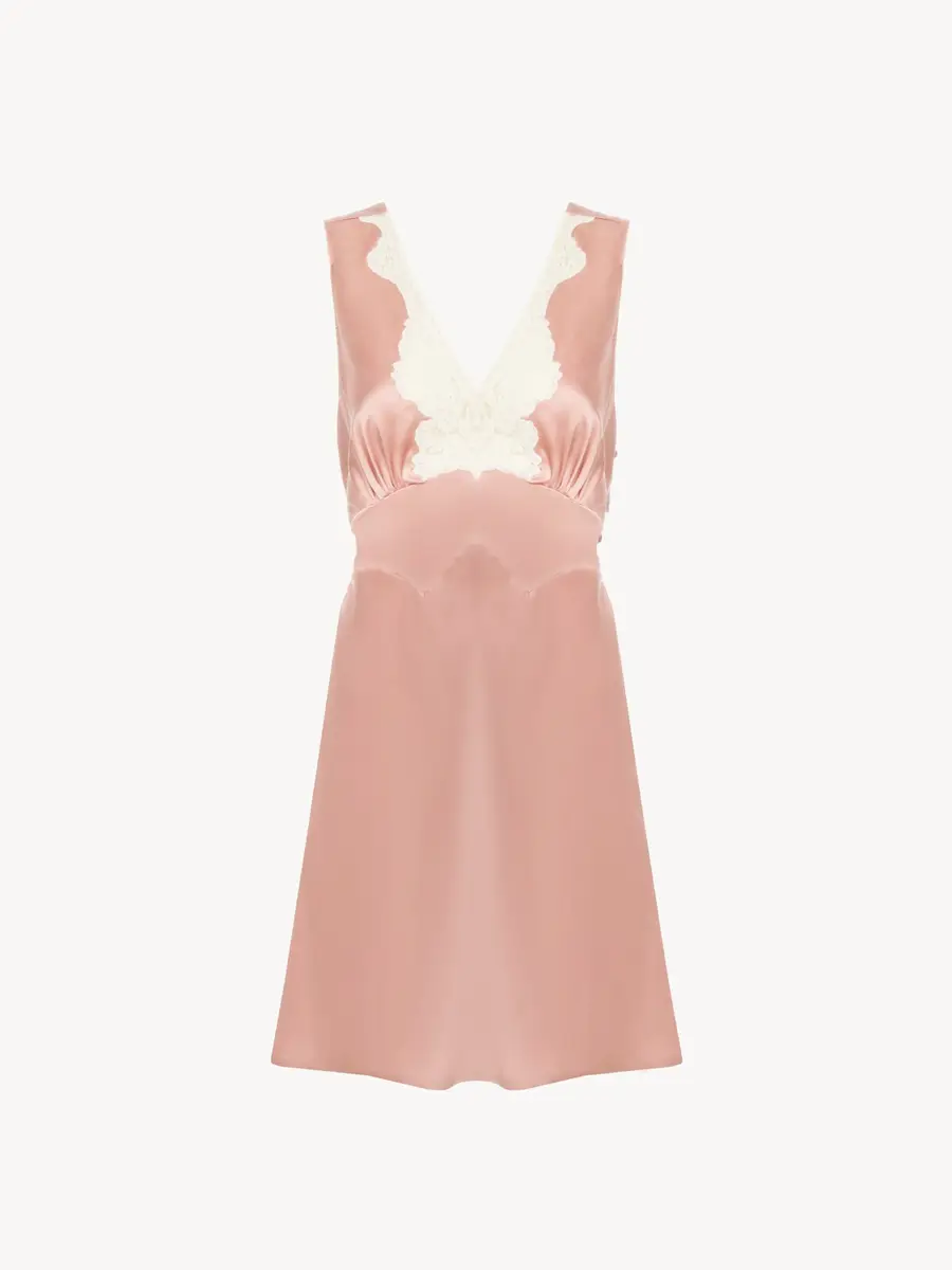 Chloé Sleeveless mini dress in washed silk satin & lace | Thumbnail 2 Chloé Sleeveless mini dress in washed silk satin & lace | Thumbnail 2
