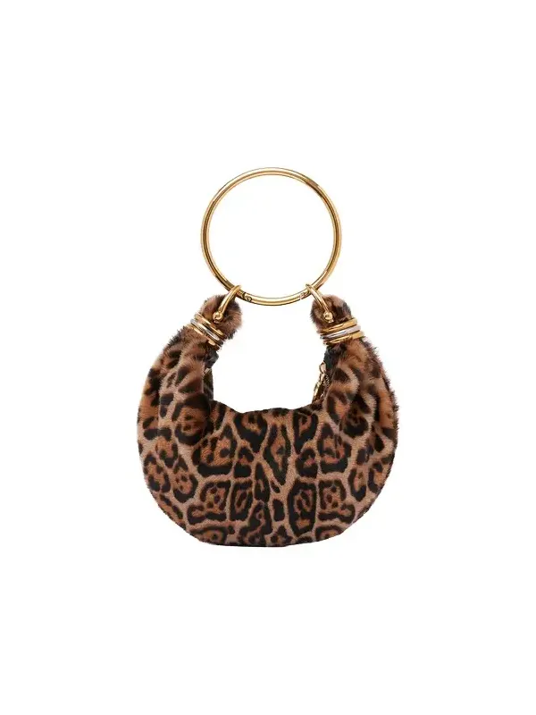 Mini Bracelet Hobo bag in leopard-print shearling Mini Bracelet Hobo bag in leopard-print shearling