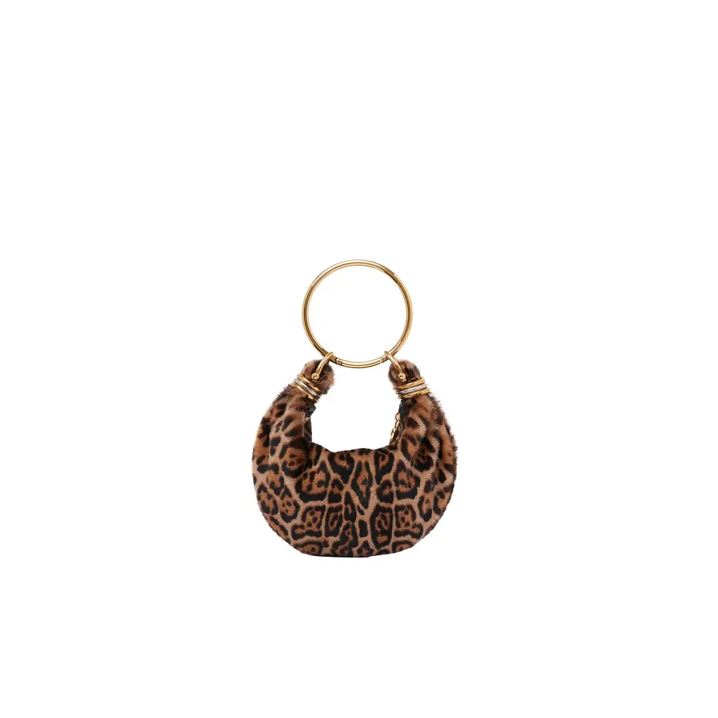Mini Bracelet Hobo bag in leopard-print shearling Mini Bracelet Hobo bag in leopard-print shearling