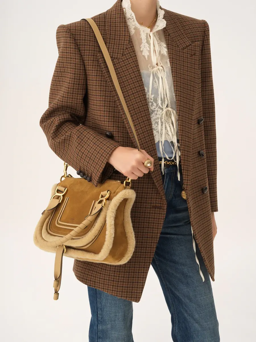 Chloé Small Marcie bag in suede leather & shearling | Thumbnail 3