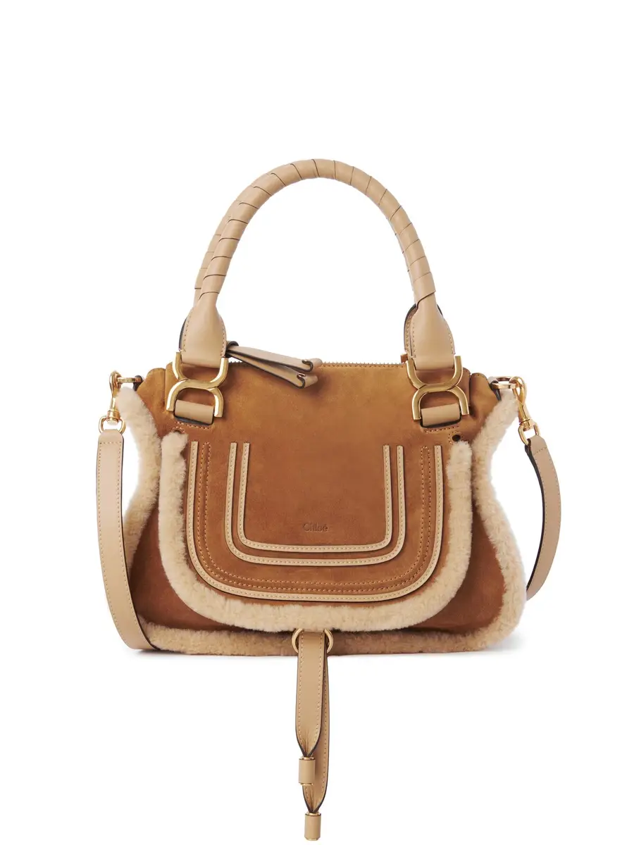 Small Marcie bag in suede leather & shearling