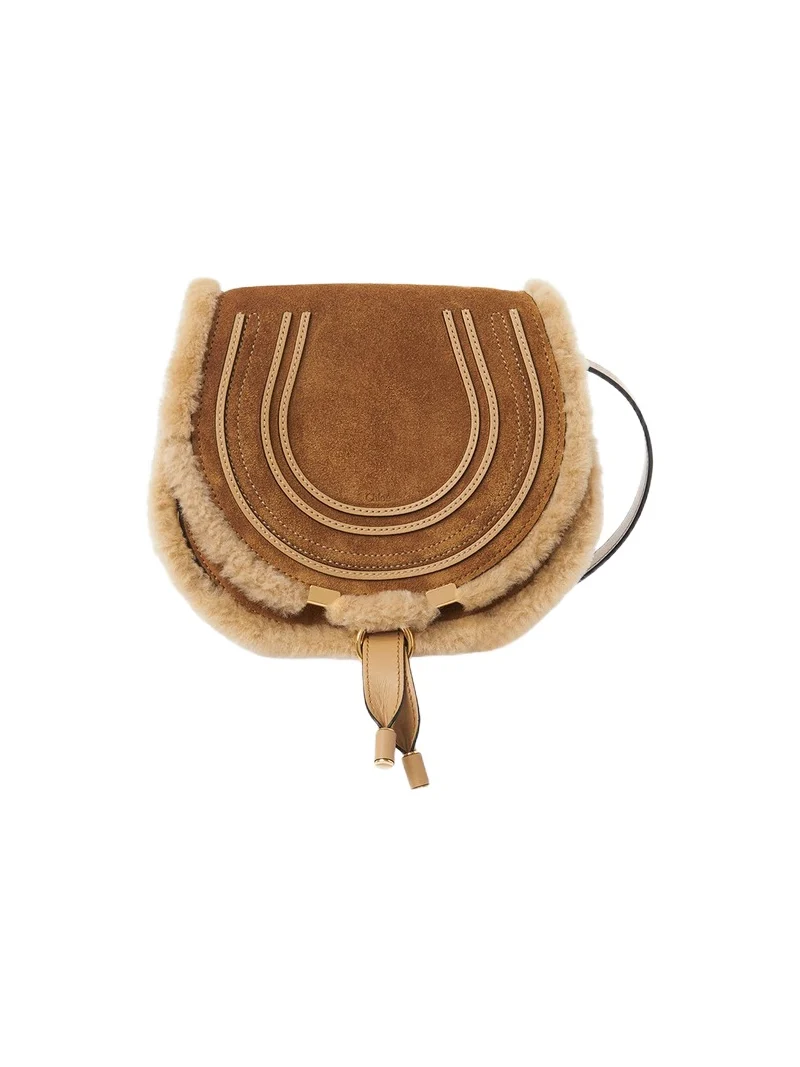 Small Marcie saddle bag in suede leather & shearling Small Marcie saddle bag in suede leather & shearling