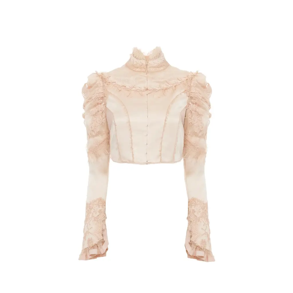 Chloé Cropped fitted jacket in silk duchess satin & lace | Image 1 Chloé Cropped fitted jacket in silk duchess satin & lace | Image 1