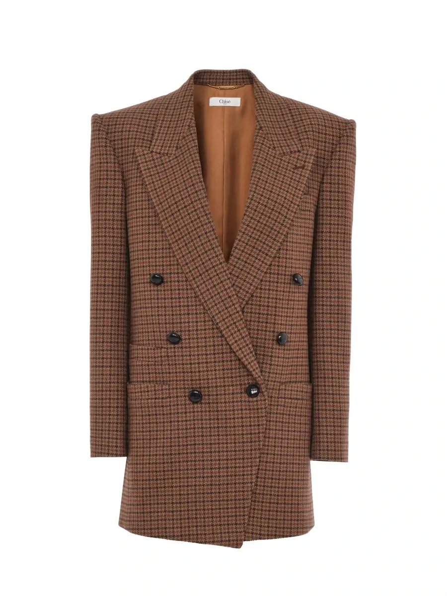 Chloé Double-breasted tailored jacket in houndstooth wool | Image 1 Chloé Double-breasted tailored jacket in houndstooth wool | Image 1