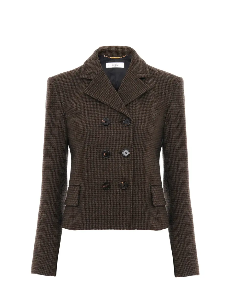 Chloé Double-breasted fitted jacket in houndstooth wool | Image 1 Chloé Double-breasted fitted jacket in houndstooth wool | Image 1