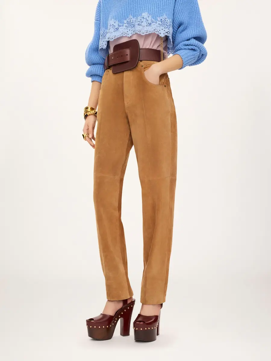Chloé Straight pants in suede leather | Thumbnail 4