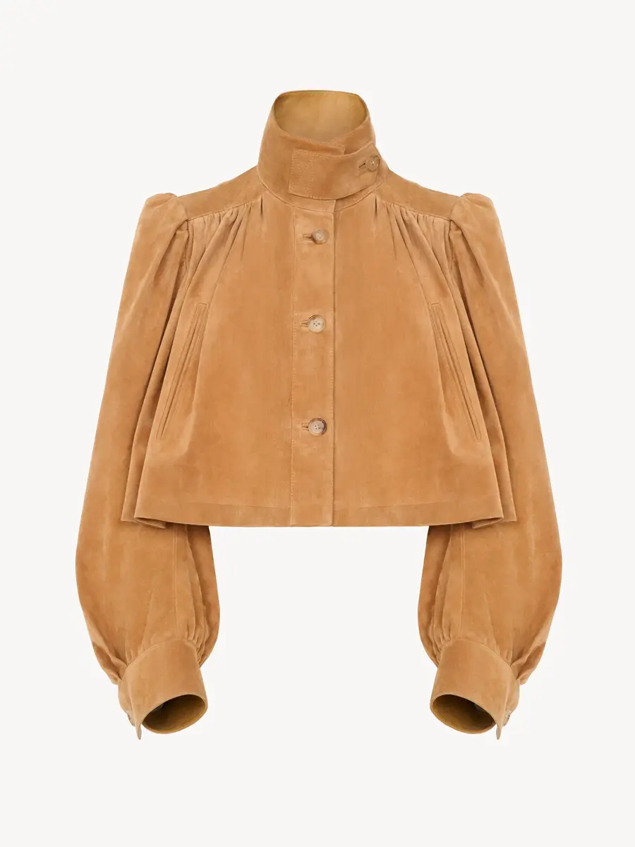 Chloé Gathered boule jacket in suede leather | Thumbnail 2