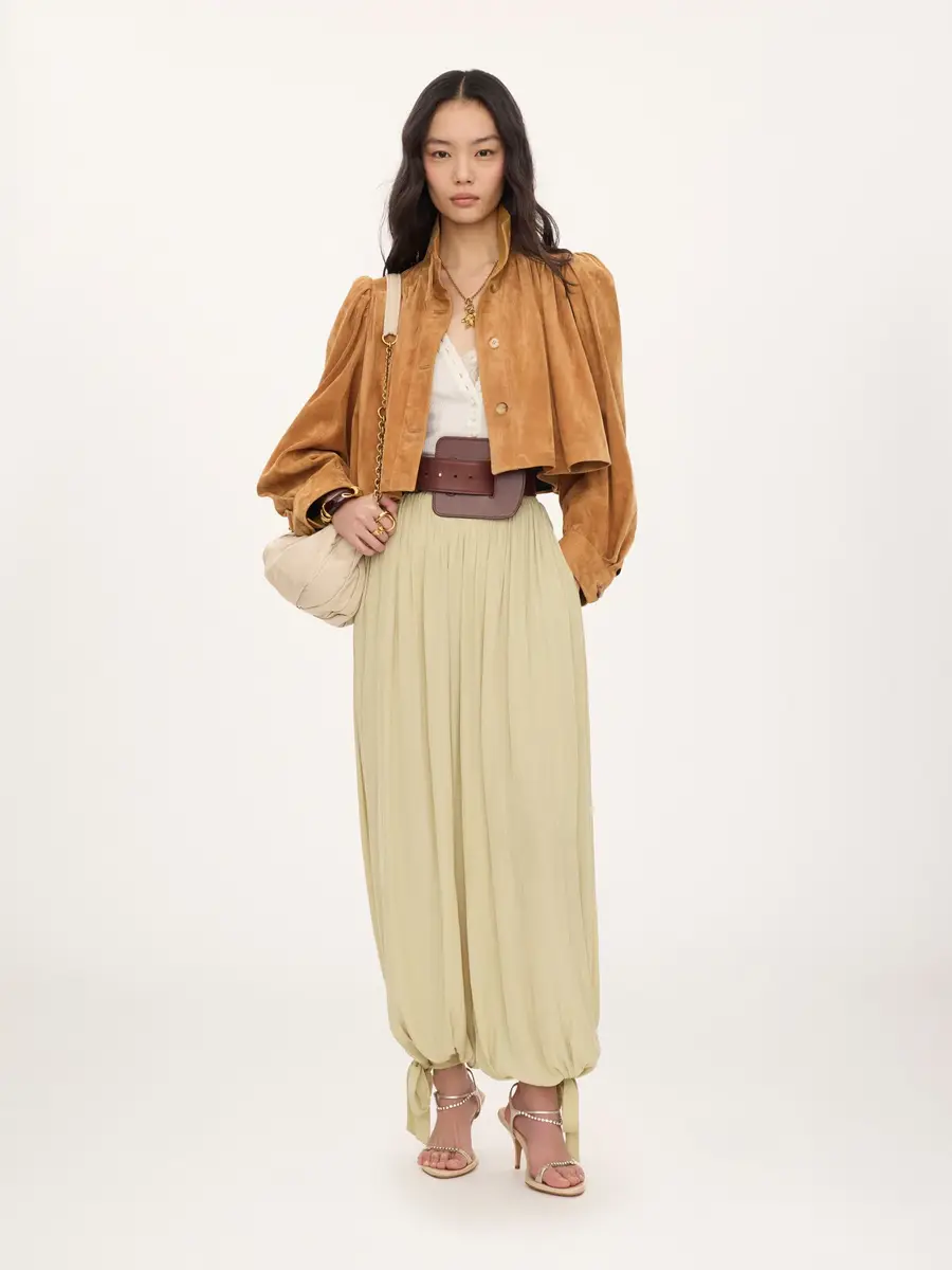 Chloé Gathered boule jacket in suede leather | Thumbnail 3