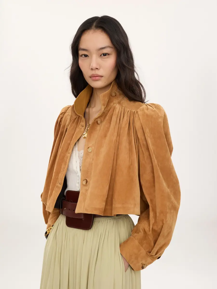 Chloé Gathered boule jacket in suede leather | Thumbnail 4