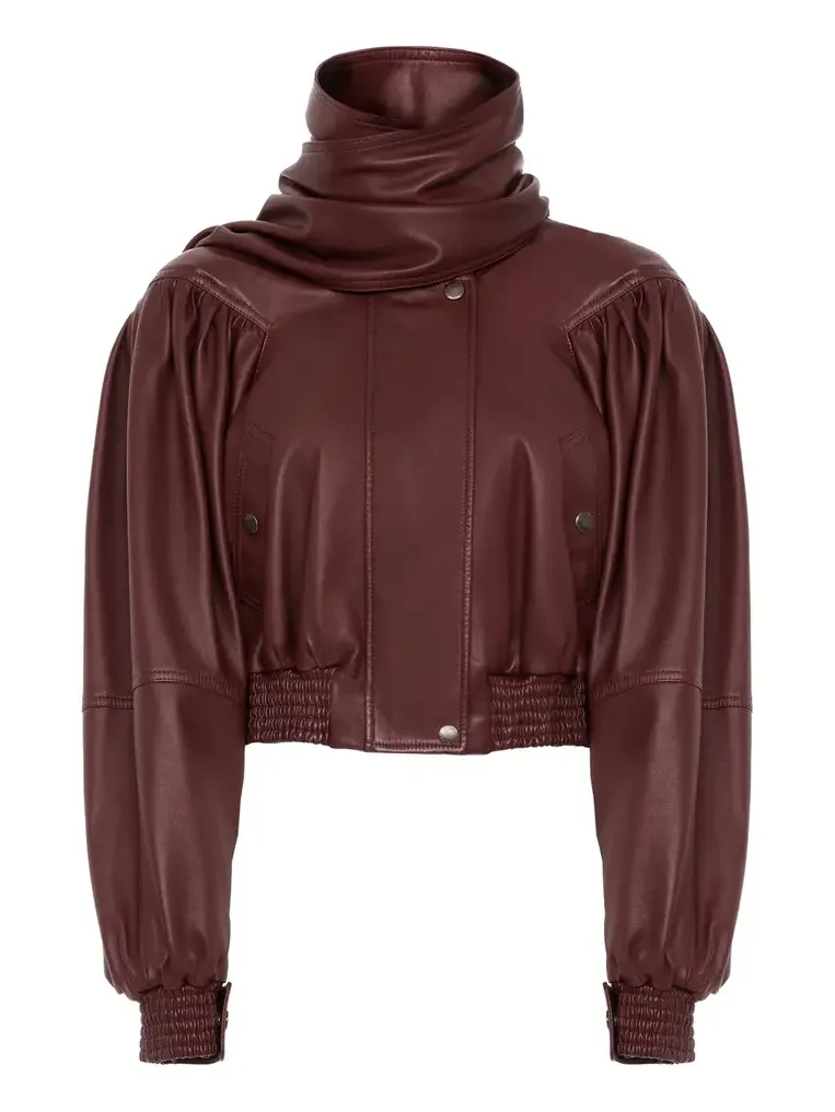 Cropped scarf jacket in leather