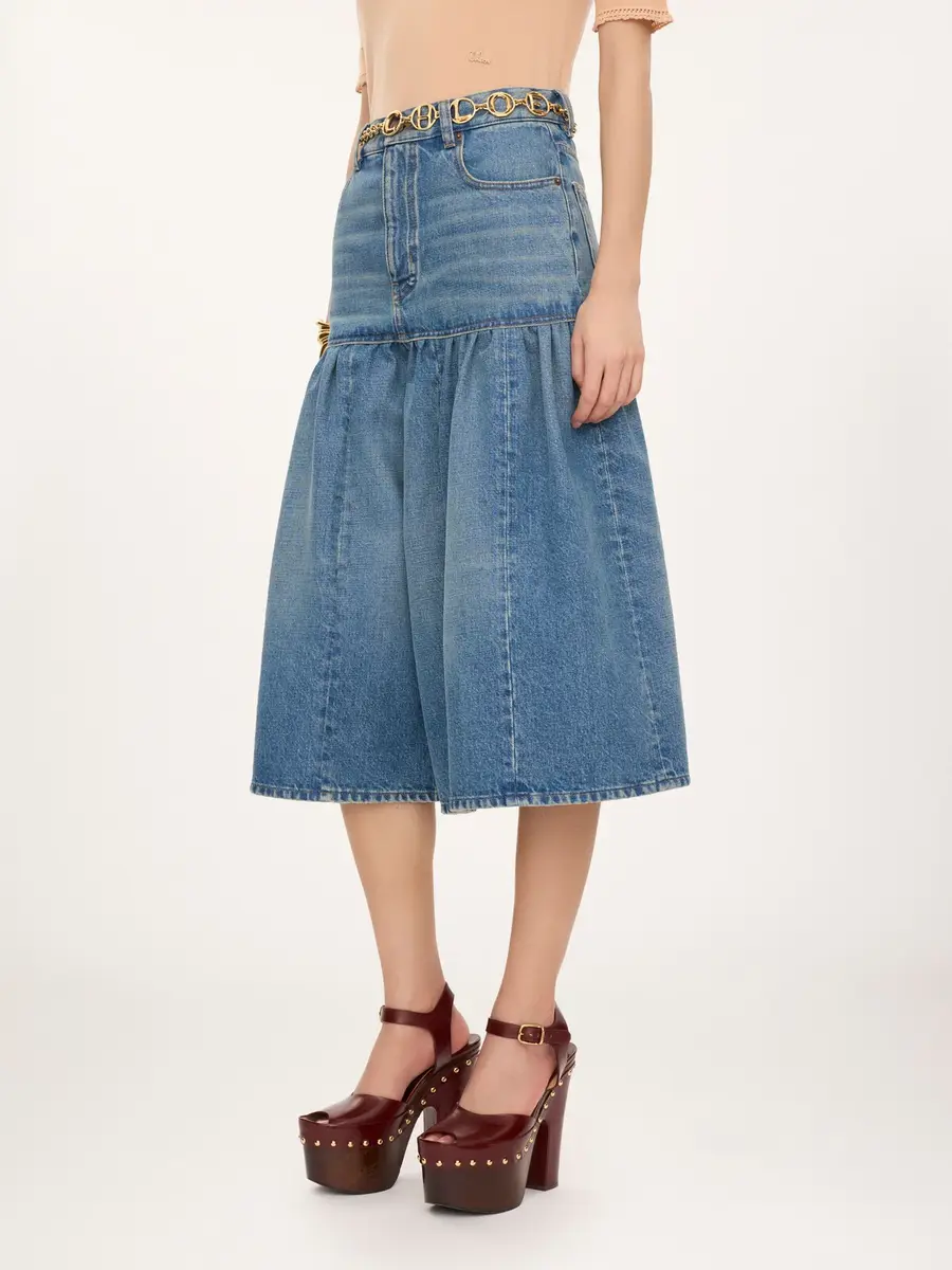 Chloé High-rise balloon bermuda shorts in denim | Thumbnail 4