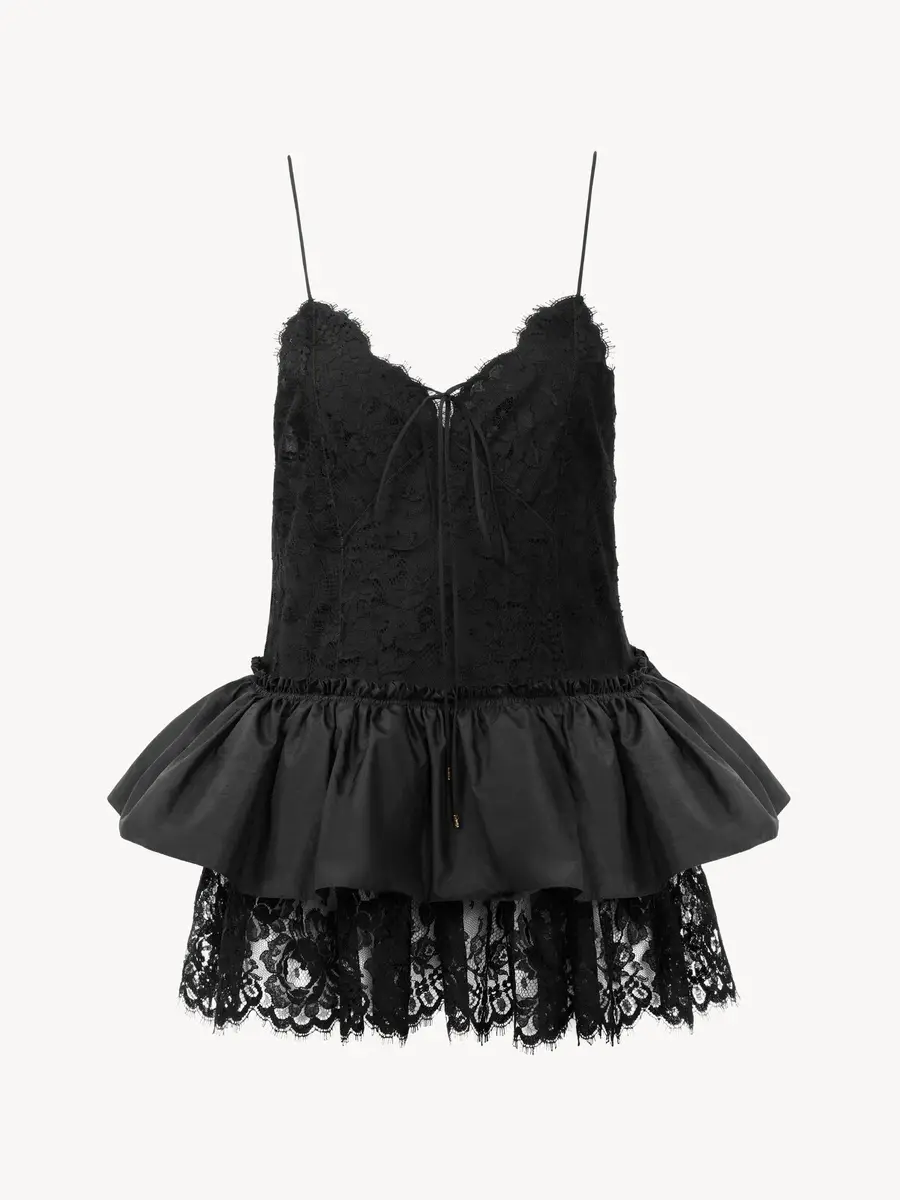 Chloé Thin-strap ruffle top in technical taffeta & lace | Thumbnail 2 Chloé Thin-strap ruffle top in technical taffeta & lace | Thumbnail 2