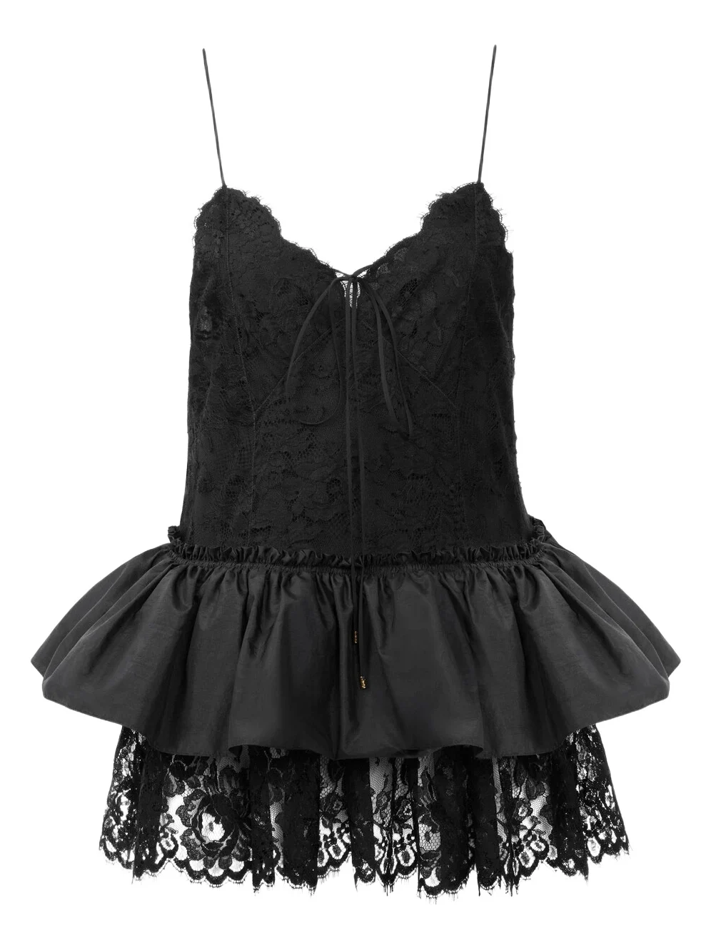 Chloé Thin-strap ruffle top in technical taffeta & lace