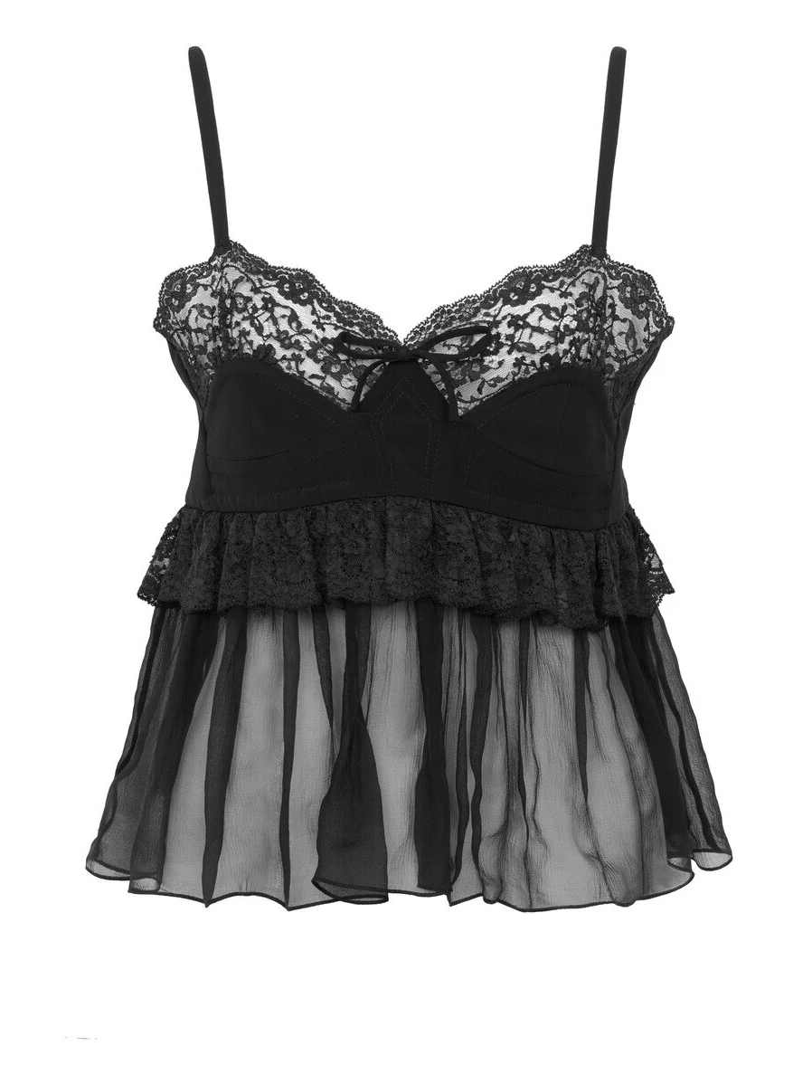 Thin-strap lingerie top in crêpe de chine Thin-strap lingerie top in crêpe de chine