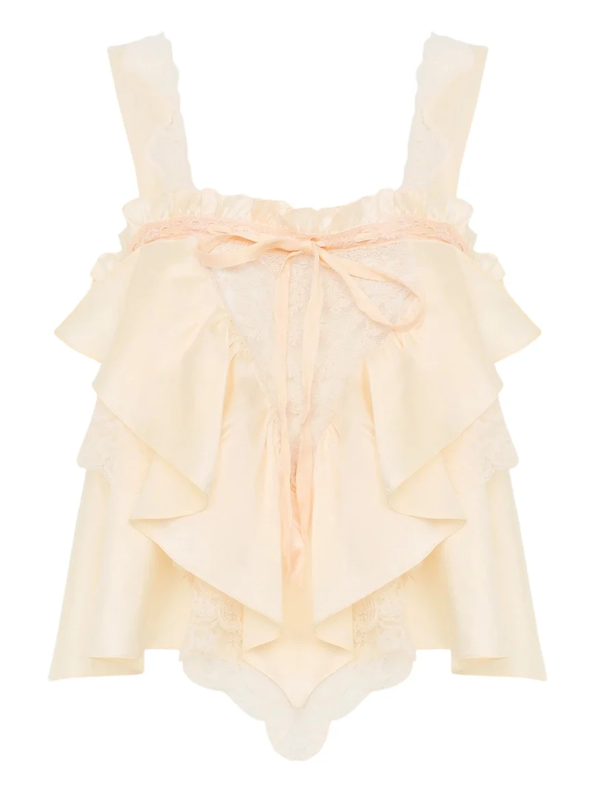Chloé Sleeveless ruffle top in washed silk satin & lace