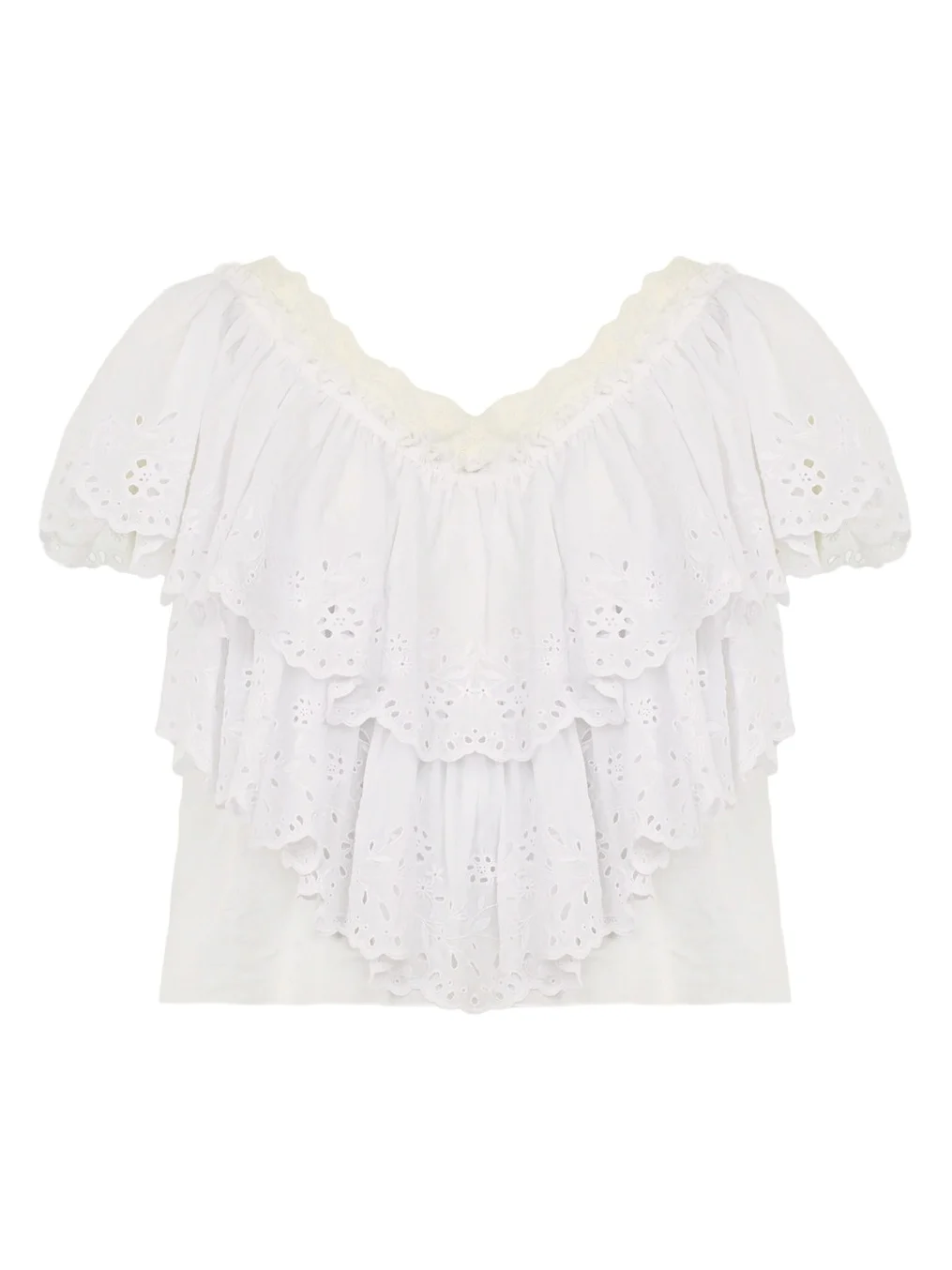 Chloé Cropped V-neck ruffle top in cotton voile & lace