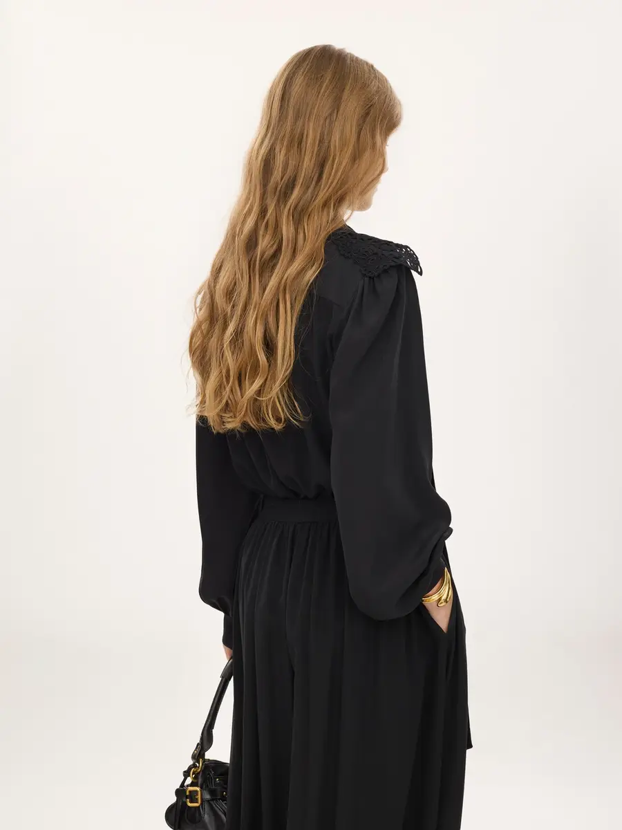 Chloé Gathered scarf-tie blouse in crêpe de chine & lace | Thumbnail 5 Chloé Gathered scarf-tie blouse in crêpe de chine & lace | Thumbnail 5