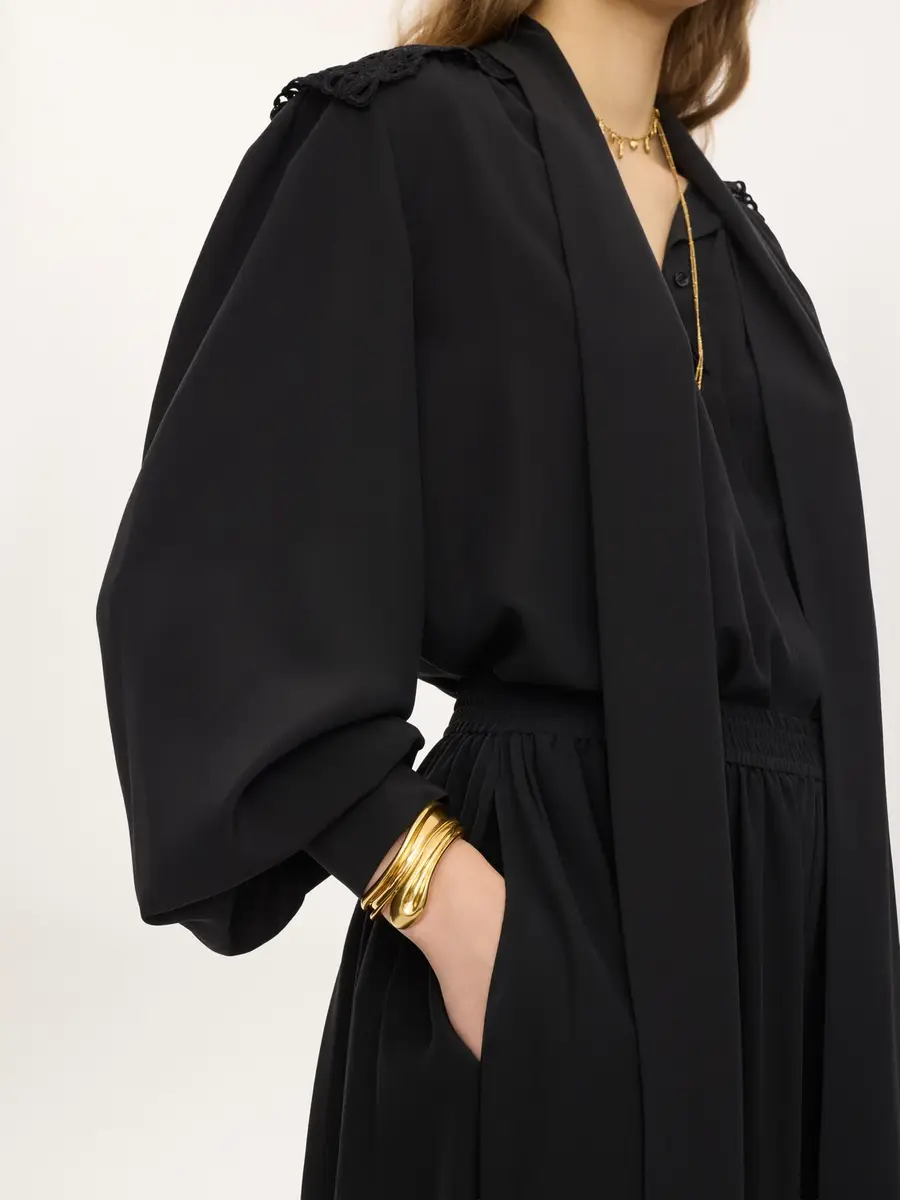 Chloé Gathered scarf-tie blouse in crêpe de chine & lace | Thumbnail 6 Chloé Gathered scarf-tie blouse in crêpe de chine & lace | Thumbnail 6